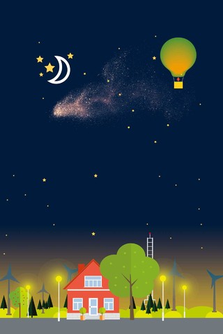 风车热气球夜晚卡通312植树节绿色环保绿色海报背景